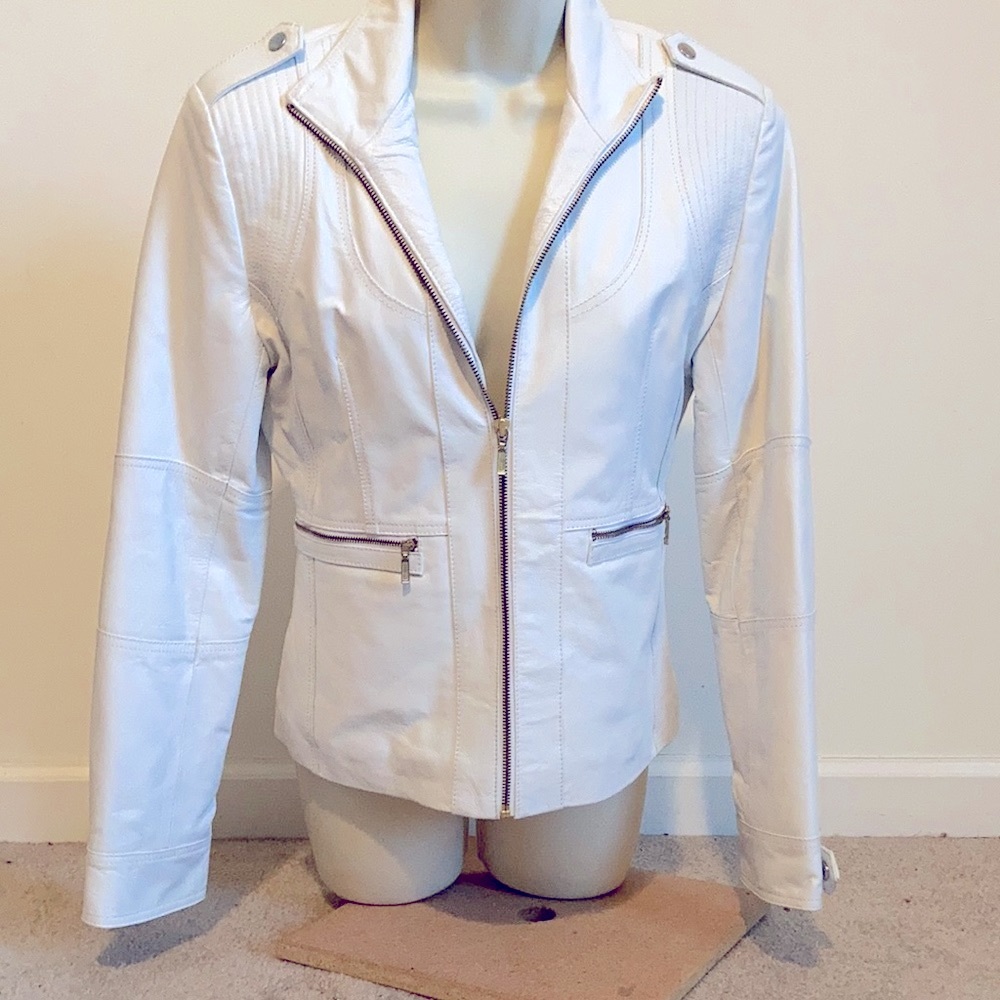 Max Rider White Leather Jacket